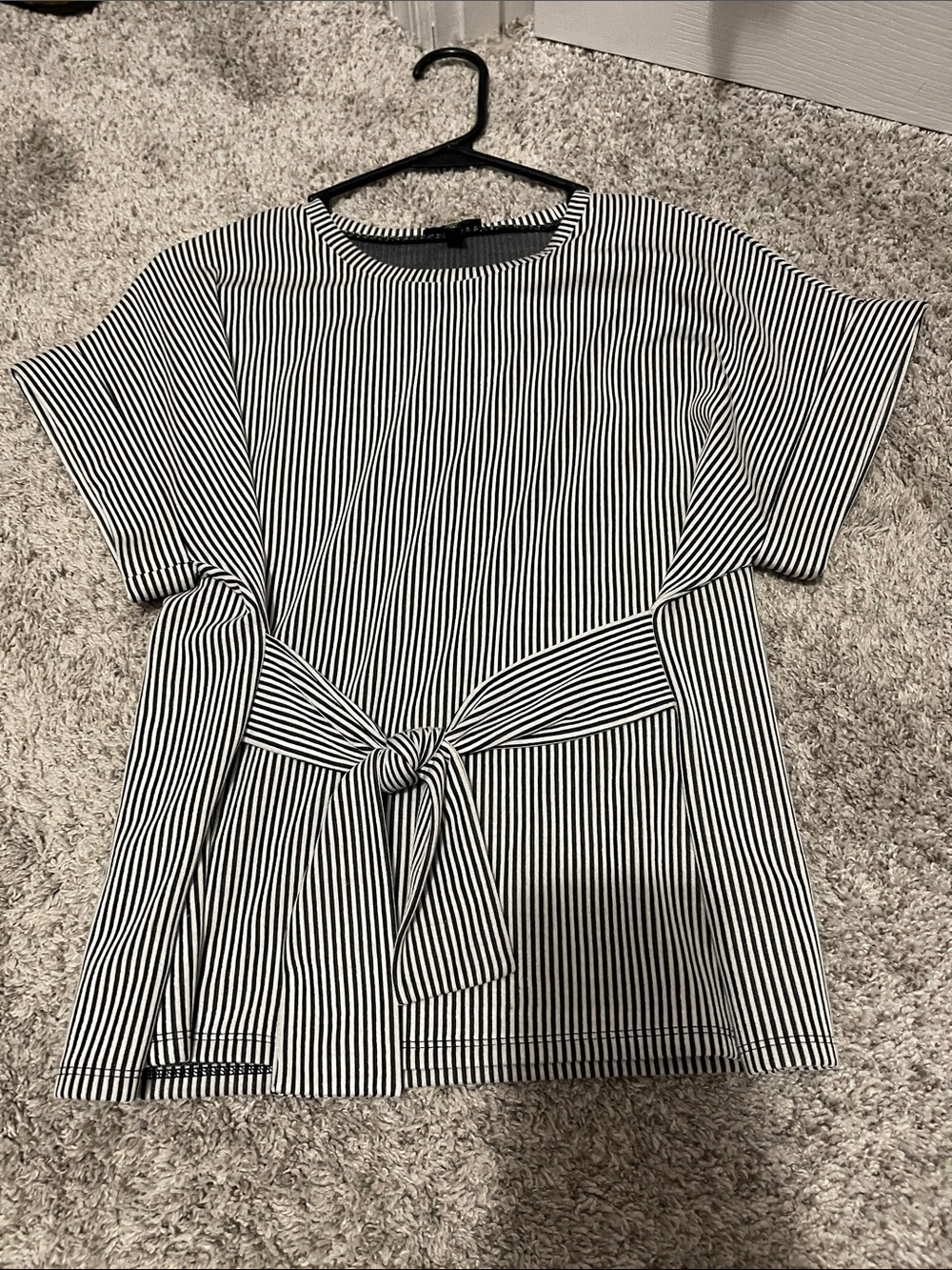 Express Black and White Striped Tie-Front Blouse
